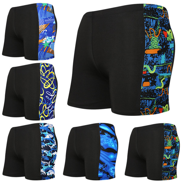 New men's swimming trunks quick-drying flat-angle hot spring swimming plus fertilizer increase printing adult male shorts YK909