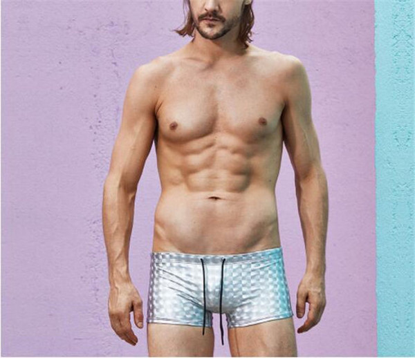 Men's Leather Boxer Shorts Creative Stylish 3D Reflective Beach Shorts Mens Breathable Swim Trunks Pants Briefs