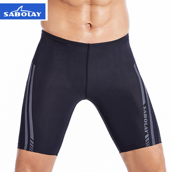 2019 Hot sale water repellent men's long racing swimming swim trunks Sport shorts classic men swimwear beach wear briefs