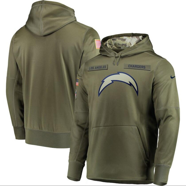 2019 Men Los Angeles Sweatshirt Chargers Salute to Service Sideline Therma Performance Pullover Hoodie Olive