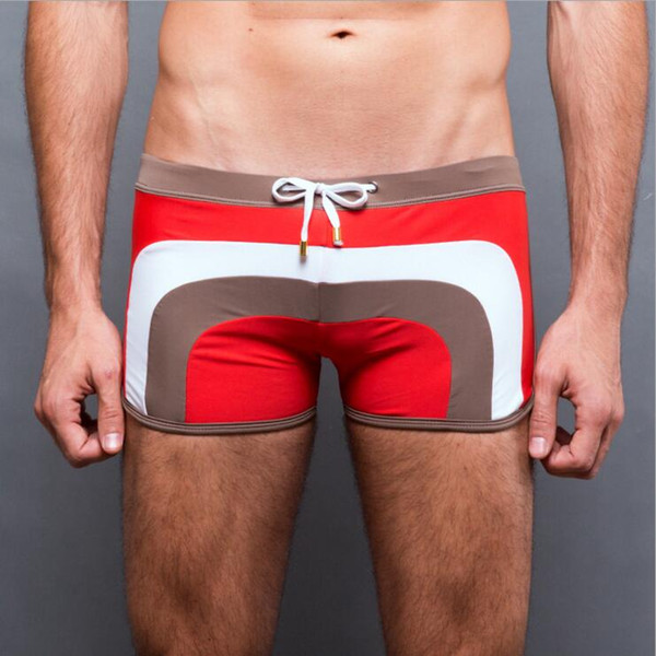 Mens Swim Shorts 2019 Summer Fashion Color Matching Beach Swimming Trunks Men Models Low Rise Boxer Shorts Wholesale