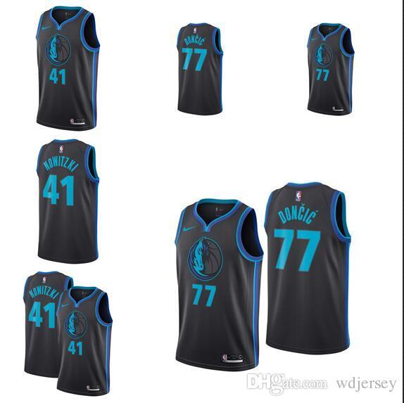 18-19 Rookie Lone Ranger 77 Doncic 41 Nowitzki's New Urban Black Fan Embroidery Logo Jersey