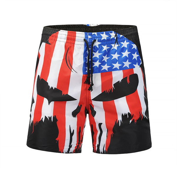 Mens Slim Fit Quick Dry Short Swim Trunks with Mesh Lining 3D flag skull printing beach pants casual fashion men's wea