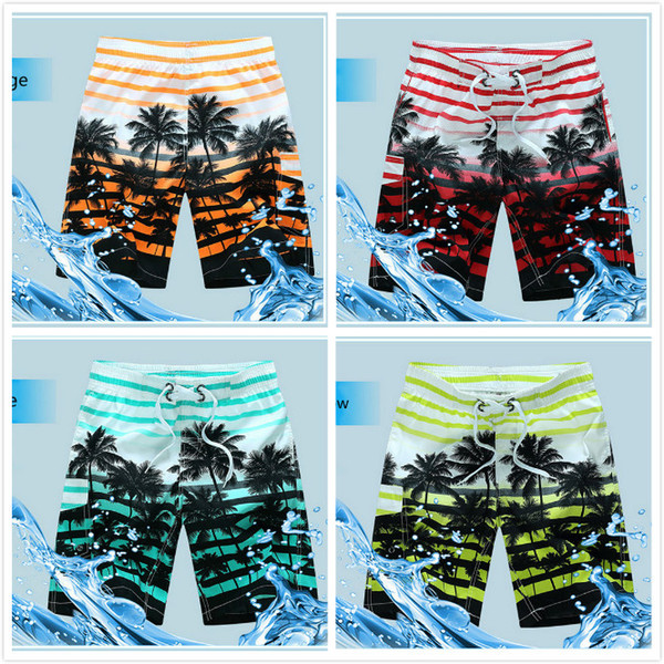 M-6XL European and American fashion men's coconut tree printed beach pants quick-drying loose seaside surf pants thin section big pants