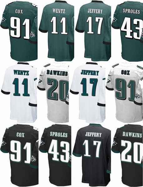 Philadelphia Eagle Mens Jersey #11 Carson Wentz #17 Alshon Jeffery #20 Brian Dawkins #43 Darren Sproles #91 Fletcher Cox Home Jerseys