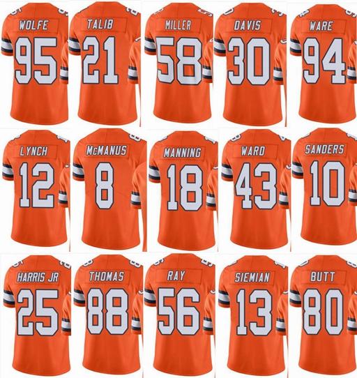BRONCO Denver #58 Von Miller #7 John Elway #10 Emmanuel Sanders #18 Peyton Manning #88 Men Women Youth Color Rush Elite Football Jerseys