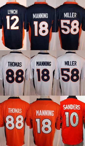 Mens Game Jersey Denver 18 Peyton Manning 58 Von Miller Broncos #10 Emmanuel Sanders #12 Paxton Lynch 88 Demaryius Thomas Orange