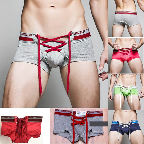 New Men's Swimwear Men's Sexy Cotton Underwear Fashion Men Boxer Shorts Drawstring Gay Underwear Boxers For Man