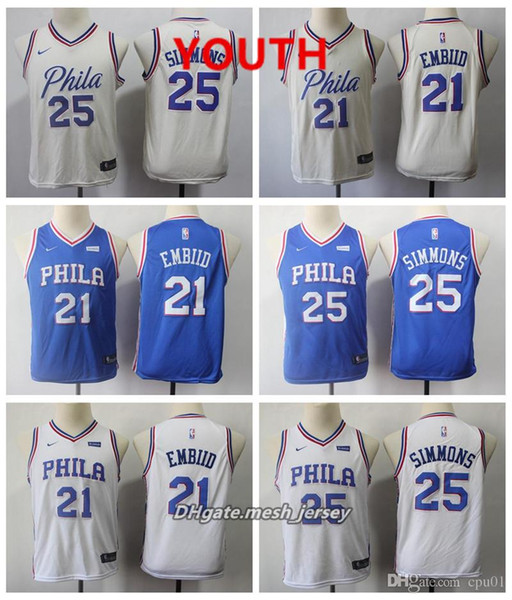 Youth Philadelphia Jersey 76ers Joel Embiid Ben Simmons Stitched All Baketball Jersey