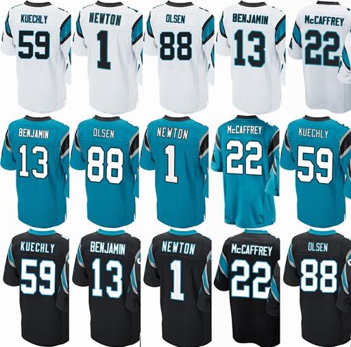 Mens 2018 Carolina Panther Jersey #1 Cam Newton #13 Kelvin Benjamin #59 Luke Kuechly #88 Greg Olsen #22 Christian McCaffrey Home Jerseys