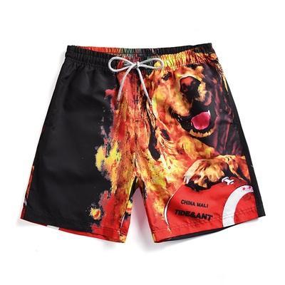 2019 Newest Men's Fire Dog Printed Board Shorts Boy's Novelty Swim Trunks Man Loose Surfing Beach Shorts Maldives Swimwear Short