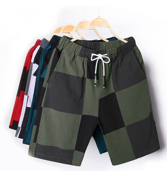 Men Summer Casual Plaid Drawstring Loose Shorts Male Leisure Relaxed Cotton Breeches Short Pants Hombre Big Size L-4XL