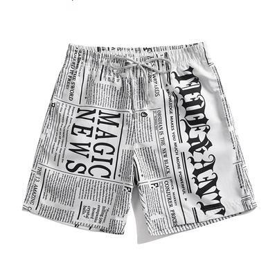 Newest Men's White Board Shorts Plus Size Swimming Trunks Boy's Surfing Short Homme Bermuda Surf Newspaper Printed Beach Pants