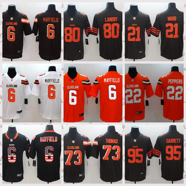 Browns Cleveland 6 Baker Mayfield 21 Denzel Ward Jersey 80 Jarvis Landry 95 Myles Garrett 73 Thomas 22 Jabrill Peppers Chubb