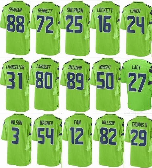 SEAHAWK Seattle #3 Russell Wilson #54 Bobby Wagner #12 Fan #89 Doug Baldwin #29 #17 #31 Men Women Youth Color Rush Elite Football Jerseys
