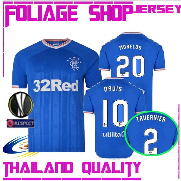 19 20 Glasgow Rangers Soccer Jersey Morelos Windass Dorrans Candeias Tavernier Pena Rangers 2019 2020 Glasgow Range Home Football Shirt