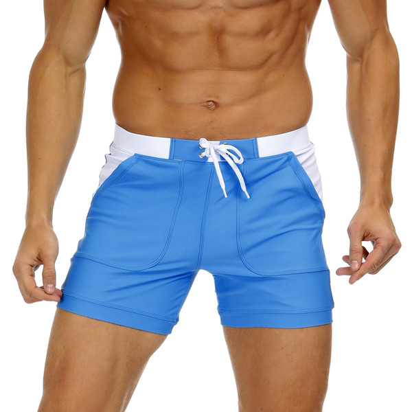 Summer swim wear men's swimwear sexy boxer swim trunks adult beach pants S-XXL black blue sky blue red boxer shorts beach swim trunks