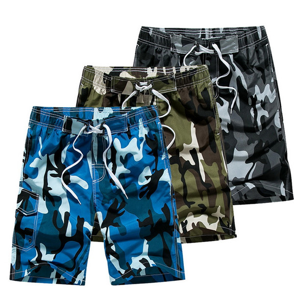 Vertvie Men's Beach Shorts Camo Print Drawstring Shorts Loose Male Swimwear Board Shorts Beach Boxer Trunks Surf Swimming