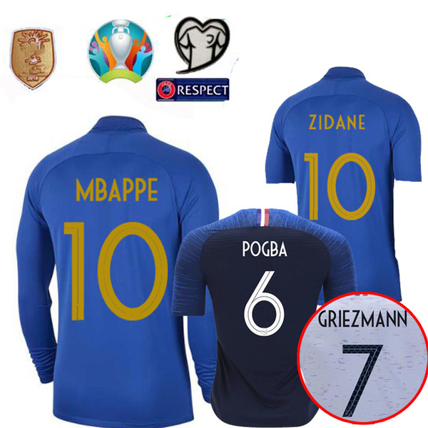 1919 2019 Two stars 2 GRIEZMANN MBAPPE France soccer jersey world cup boys Centenary POGBA Long sleeve football shirt maillot de foot 19 20