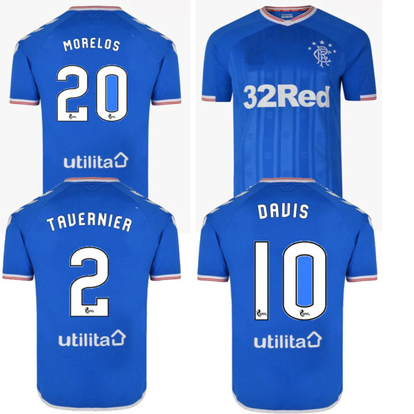 19 20 Glasgow Rangers soccer jerseys home away 2019 2020 9 Katic 37 Arfield 6 Goldson 20 Morelos 10 Davis 2 TAVERNIER 14 KENT football shirt