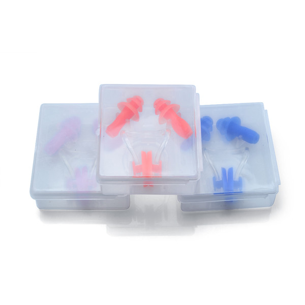 10Sets X Waterproof Soft Silicone Swimming Set Nose Clip With Ear Plug Earplug With Box Asssorted Colours