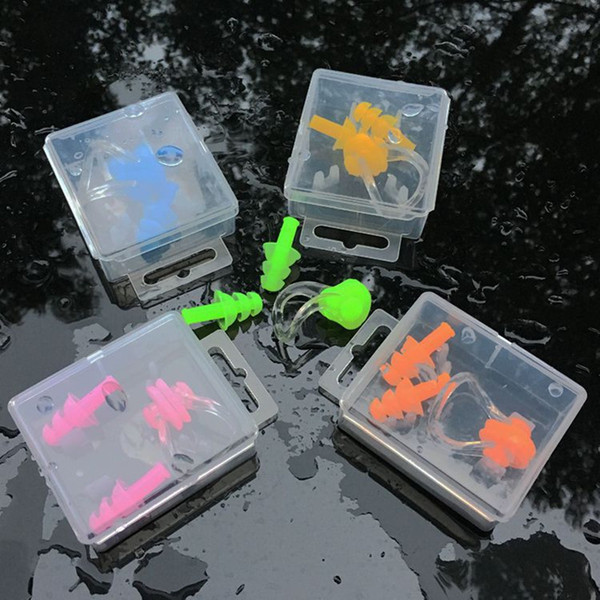 Swimming Nose Clip silicone Colors Soft Silicone Swimming Set Waterproof Nose Clip + Ear Plug Earplug Useful