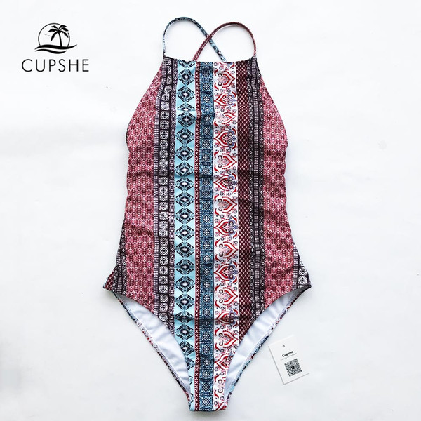 wholesale Stand By You Print One-piece Swimsuit Women Back Lace Up Summer Sexy Monokini Ladies Beach Bathing Suit