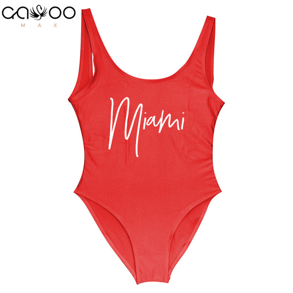 MIAMI Letter 2019 Women Swimwear one piece swimsuit Bodysuit Sexy swimwear Solid Plus Size Bathing Wear trikini Lining