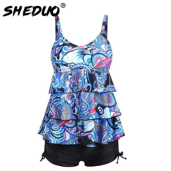 Tankini Swimwear Ruffle Plus Size fluffy Cake Skirt New Arrival 2018 Sexy Women Bikinis Set Floral Print Swimsuit Beach