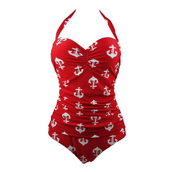 2018 Plus Size One Piece Swimwear Women Sexy Polka Dot Swimsuit Halter Bandage Bikinis Female Push Up Bodysuit Beach