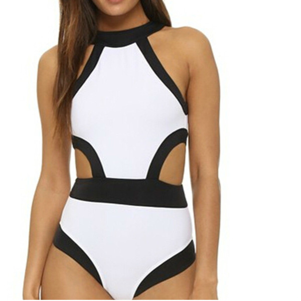 Bkning One Piece Swim Suit 1 One Piece Halter Neck Swimwear Women Cutout Swimsuit White Black Bathing Suit Biquini Maillot