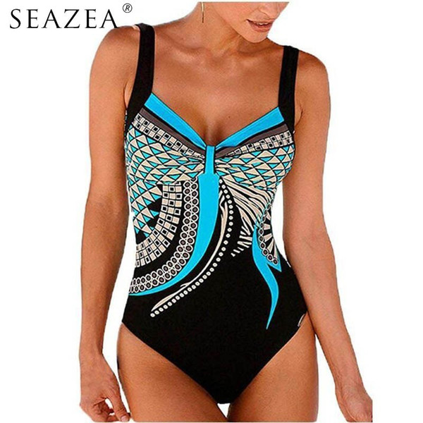 Seazea Halter Retro Geometric Backless One Piece Swimsuit Sexy Women 2019 New Beach Wear Feamle Plus Size Swimwear Monokini