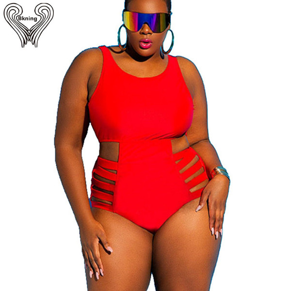 Plus Size Swimsuit Push Up Swimwear Women Bandage Bathing Suits Strappy Swimsuits Large Size Monokini Badpak Female 2018