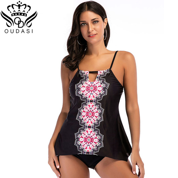 2018 Tankini Tie Plus Size Swimwear Women Two Piece swimsuit Print Push Up bodysuit Swimming Beachwear Floral Bathing Suit
