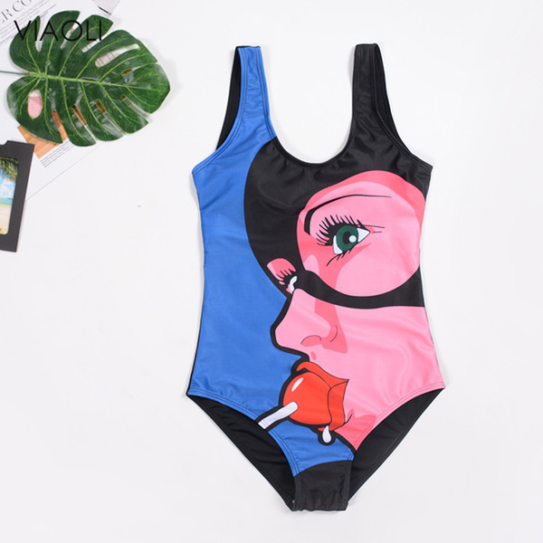 2018 push up new wild sexy red lips girl pattern print swimwear bright color girl's swimsuit one piece swimsuit beachwear
