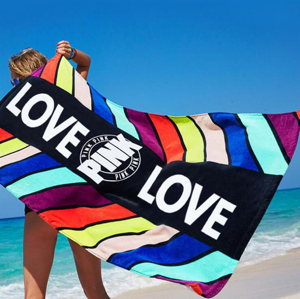 Print LOVE Bath Towels Women Girls SPA Shower Beach Towel Blankets Scarf Shawls Wrap Pink Absorbent Bathrobe Wearable Magic Towel 147*71 cm