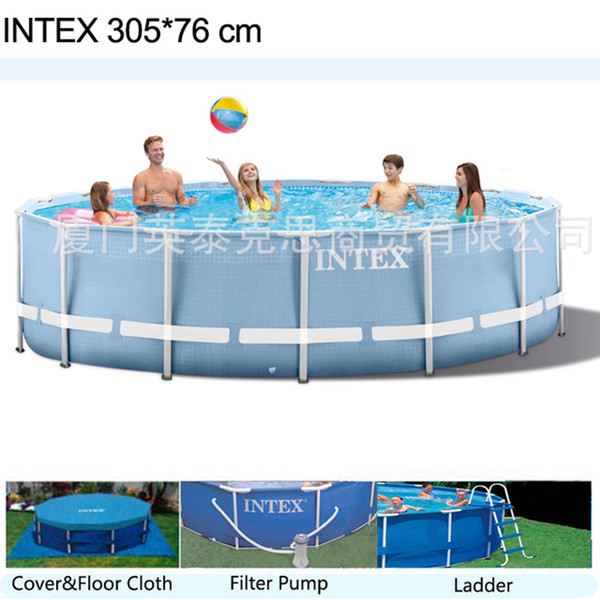 INTEX 305*76 cm Round Frame Above Ground Pool Set 2019 model Pond Family Swimming Pool Filter Pumpf Cover ground cloth ladder