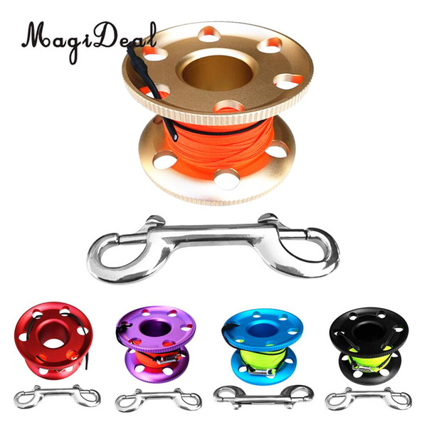 MagiDeal Professional Aluminum Alloy Finger Spool Reel & 30m Line Double End Bolt Snap for Underwater Scuba Diving Applications