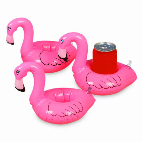 Wholesale-Hot sale 5pcs Mini Cute Flamingo Drink Can Holder PVC Inflatable Floating Swimming Pool Bathing Beach Party Kids Toy