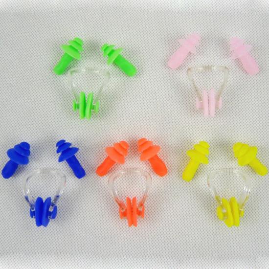 Wholesale-Waterproof Soft Silicone Swimming Nose Clip Mushroom 2PCS Earplug Ear Plug Set Case Random Ccolor