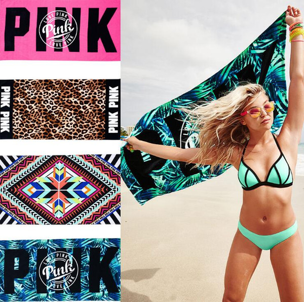 Women Pink Love Design Swimwear Beach Towels Blankets Leaf Sport Bath Towel Absorbent 100% Cotton Summer Bath Towel Shawls Wrap 140*70 cm