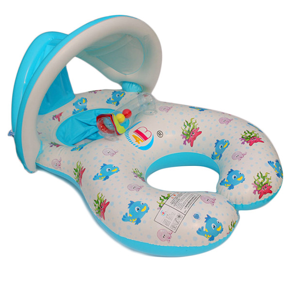 New Inflatable Mother and Baby Shade Swim Float Circle Ring Kids Seat With Sunshade Swimming Pool