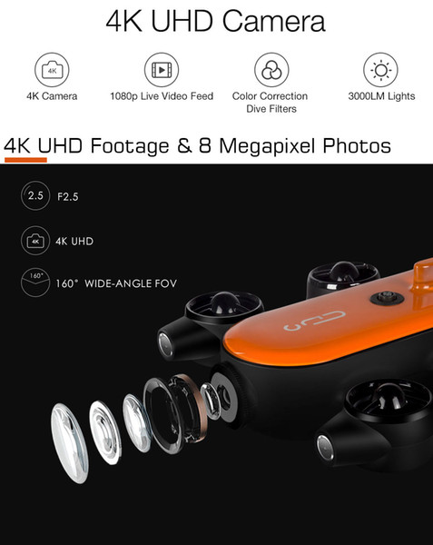 Geneinno Titan Underwater Drone ROV explore recoder with 4K VR UHD 1080P Camera real-time streaming 32GB 150M Diving DVR Robot With LED Lamp