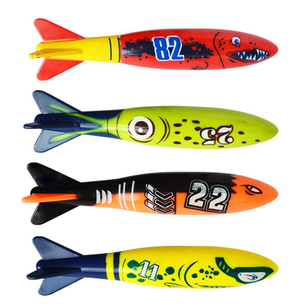 2019 New Torpedo Rocket Throwing Toy Swimming Pool Diving Game Summer Torpedoes Bandits Children Underwater Dive Sticks Toy 4pcs