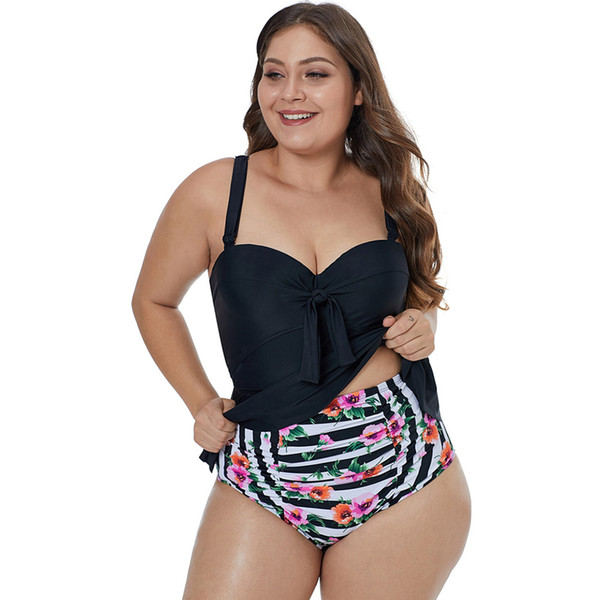 New Swimsuit Female New Plus Large Size Printing Sling Conservative Sexy Slimming Spa Split Swimsuit jooyoo