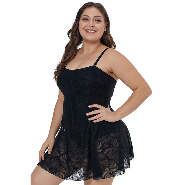 New Swimwear Female Conservative Spa Skirt-style Concealed Belly Swimwear New Large Size Mesh Stitching Swimwear jooyoo