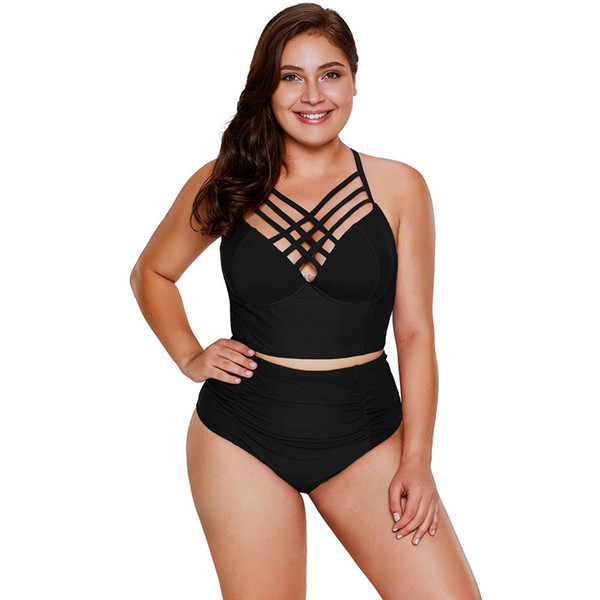 Explosion Models Bikini Solid Color Beauty Back Triangle Split Swimming High Waist Large Size Women Swimsuit jooyoo