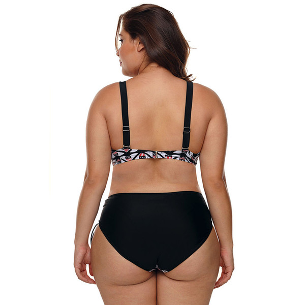 New Printed Bikini Adjustable Thick Shoulder Strap V-neck Sleeveless Triangle Plus Large Size Split Swimsuit jooyoo