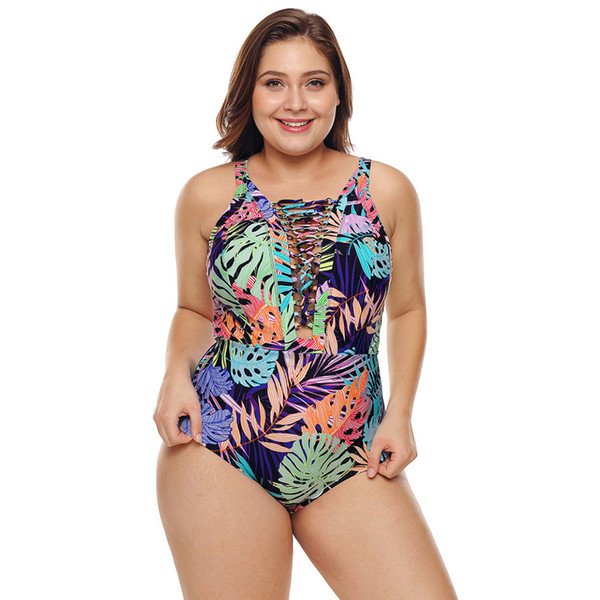 New Fashion Bikini Print Plus Large Size Swimsuit Sexy V-neck Hollow No Steel Support Three-piece Swimsuit jooyoo