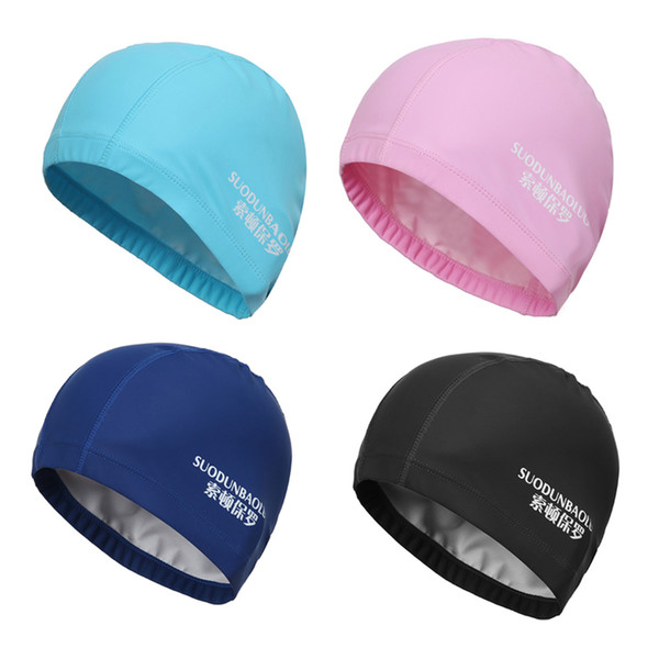 High Quality PU Leather Ear Protection Swimming Cap Adult Men Women Waterproof Swimming Hat Silver Black Blue Pink Fast Shipping